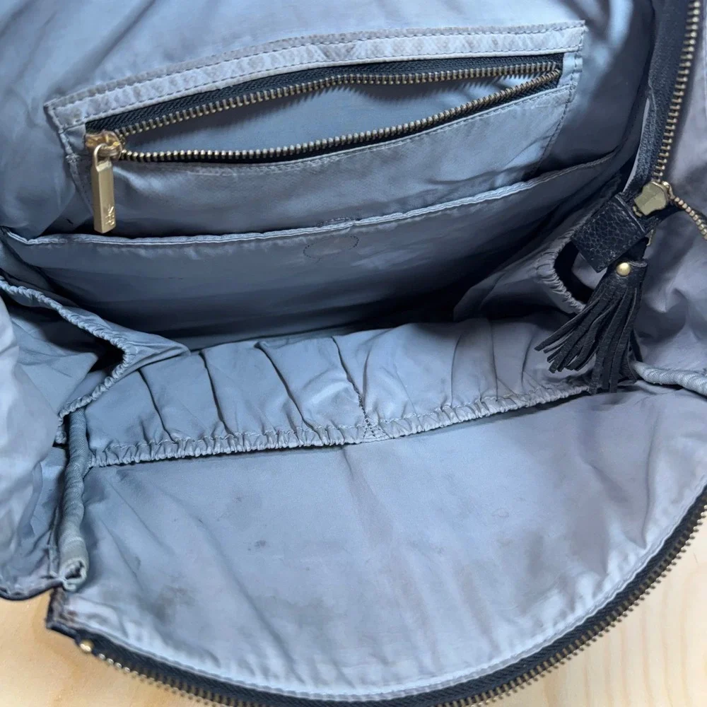 Freshly Picked Black Leather Convertible‎ Backpack Diaper Bag Gold Hardware